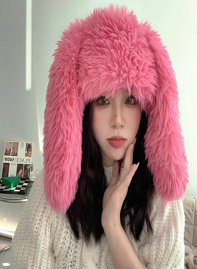 Caistre Bunny Beanie Hat for Women Men Y2k Cute Plush Beanie Fluffy Rabbit Ears Warm Winter Caps Slouchy Skull Cap Outdoor Cap Black - Image 2